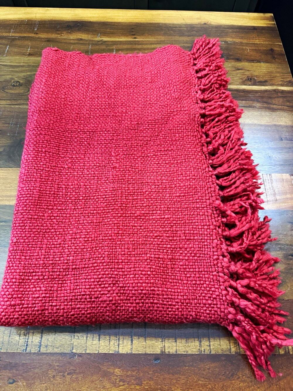 Pottery Barn Red Fringed Sofa Throw Blanket 50x60 100% Acrylic Solid